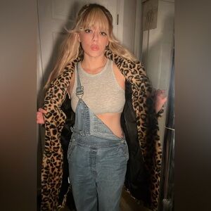 Oversized long furry leopard coat size L Stoosh brand